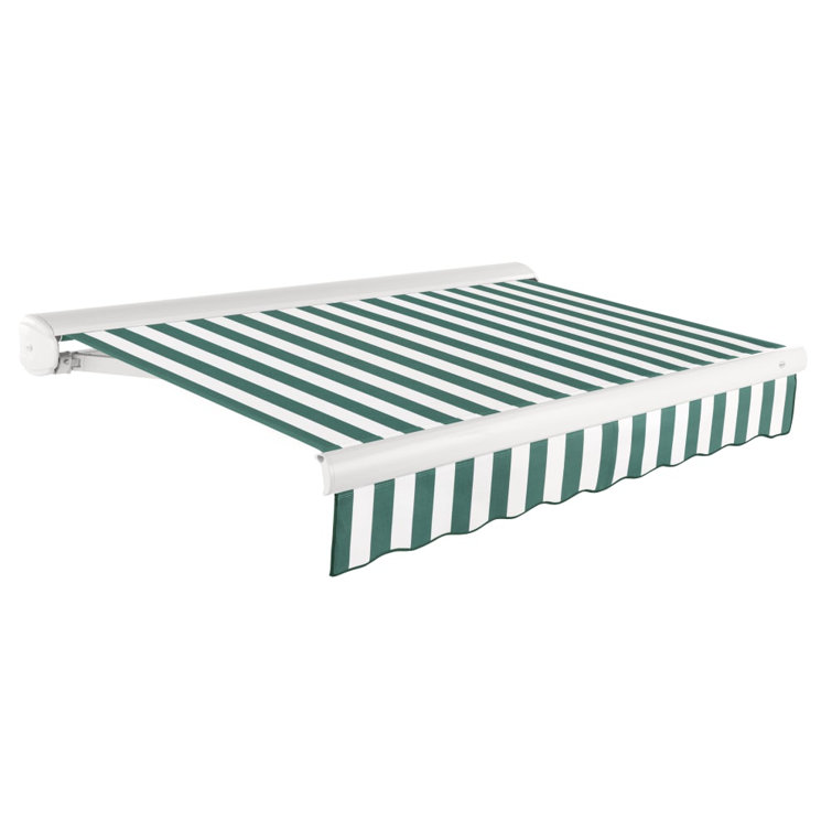 Forest Green and White Full-Cassette Manual Retractable Patio Awning, 10' x 8'