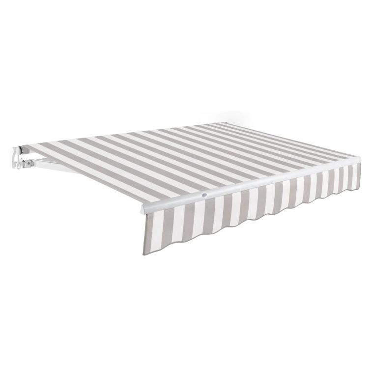 Gray and White Manual Retractable Patio Awning with Steel Frame