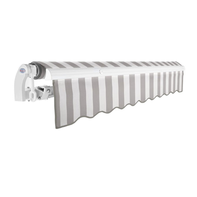 Gray and White Manual Retractable Patio Awning with Steel Frame