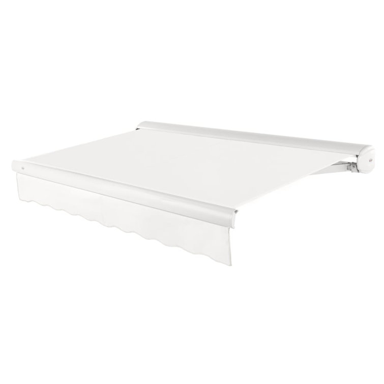 Off-White Acrylic Motorized Retractable Patio Awning with Steel Frame