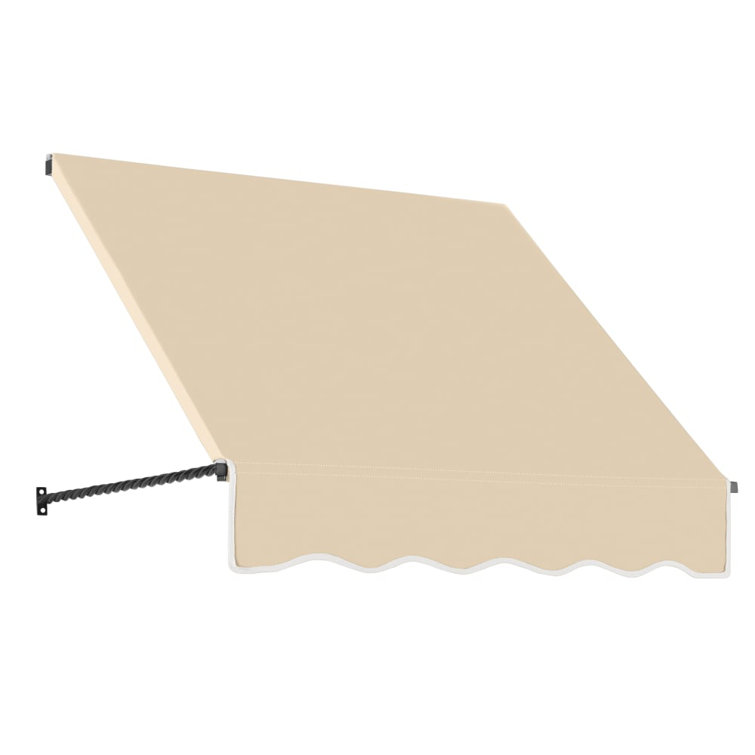 Tan Off-White Aluminum Fabric Fixed Awning with Soft Valence