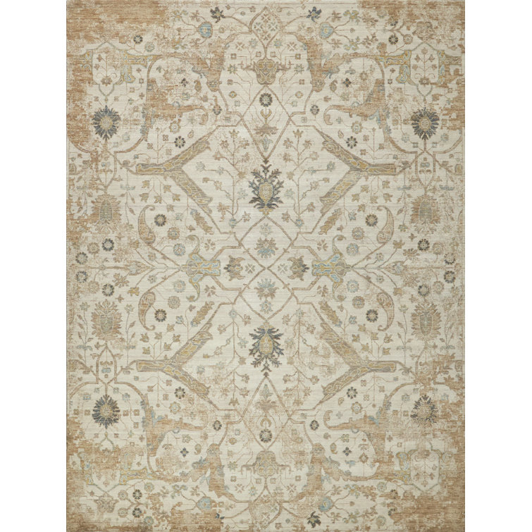 Handmade Ivory Wool and Synthetic Floral Motif Area Rug, 6' x 9'
