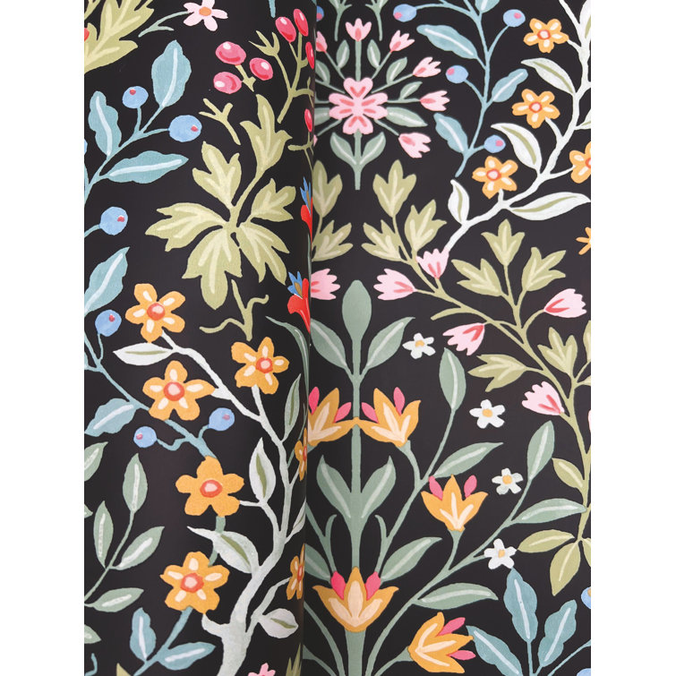 Black Multicolor Floral Garden Terrace Wallpaper