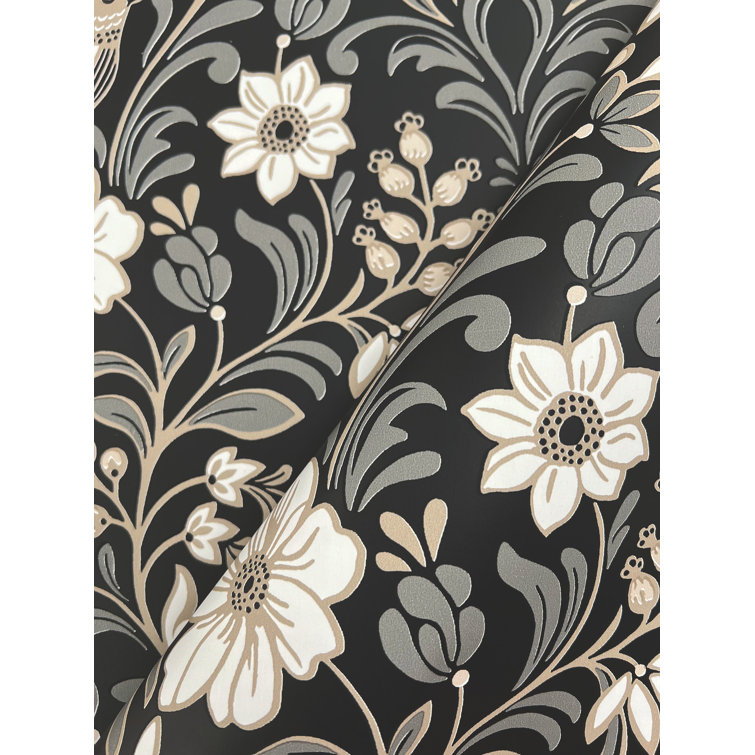 Black and White Damask Pre-pasted Washable Wallpaper