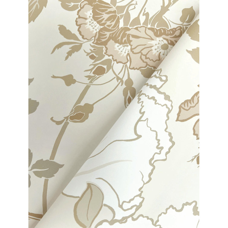 Gwendolyn Neutral and Coral Floral Pre-pasted Wallpaper