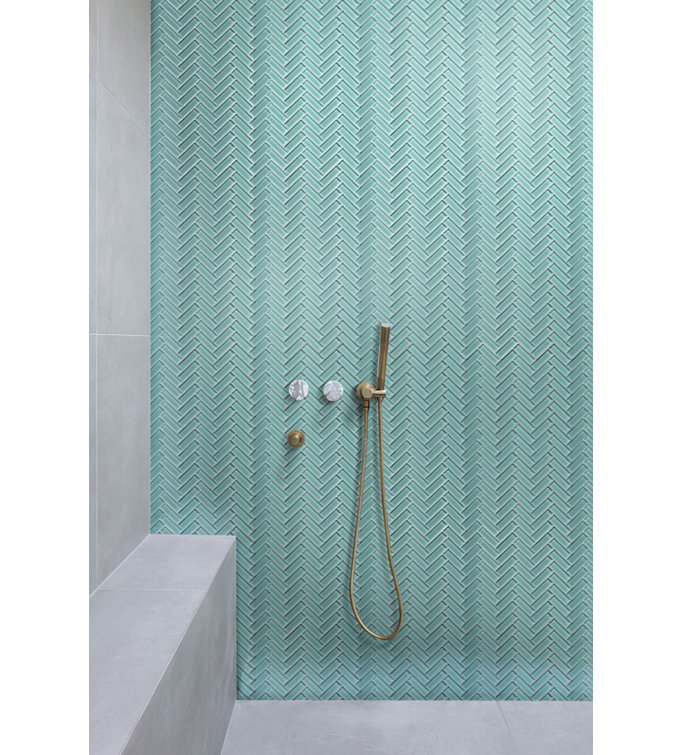 Sky Blue Herringbone Polished Glass Mosaic Tile