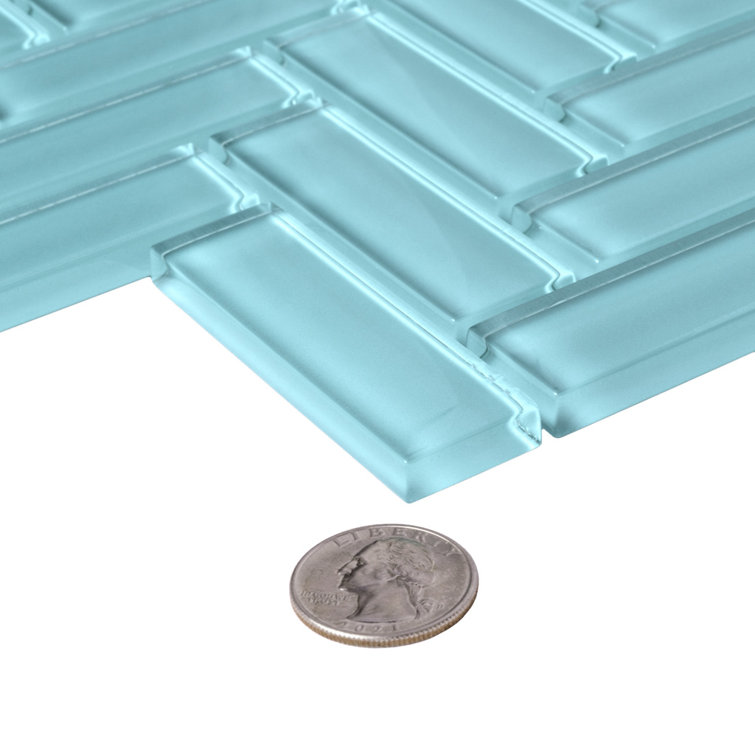 Sky Blue Herringbone Polished Glass Mosaic Tile