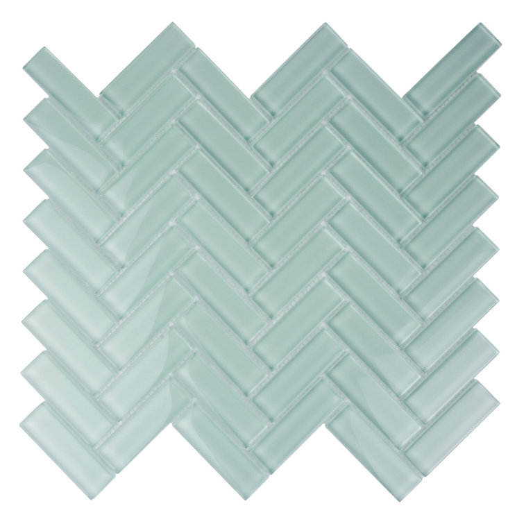 11"X 12.6" Herringbone Polished Glass Mosaic Tile