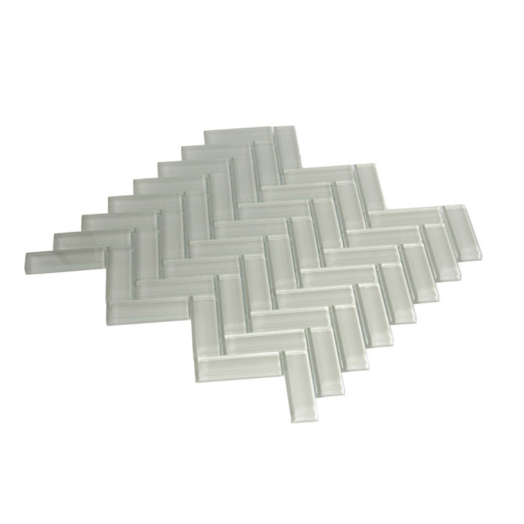 Beige Herringbone Polished Glass Mosaic Tile 11" x 12.6"