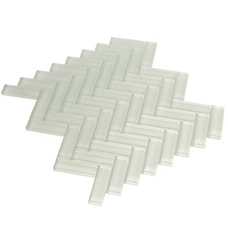 Beige Herringbone Polished Glass Mosaic Tile 11" x 12.6"