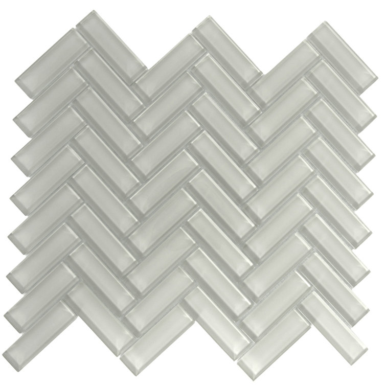 Beige Herringbone Polished Glass Mosaic Tile 11" x 12.6"