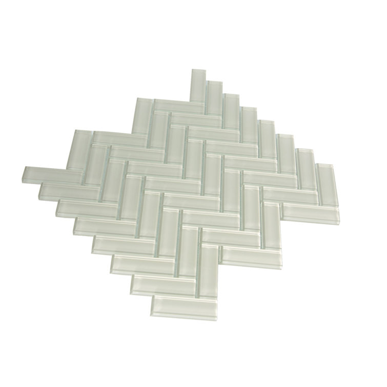 Beige Herringbone Polished Glass Mosaic Tile 11" x 12.6"