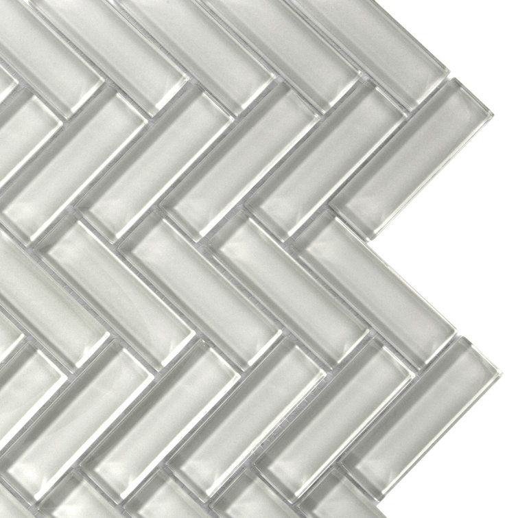 Beige Herringbone Polished Glass Mosaic Tile 11" x 12.6"