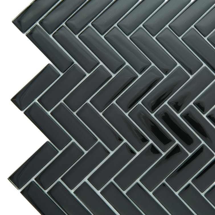 Black Herringbone Polished Glass Mosaic Tile for Walls