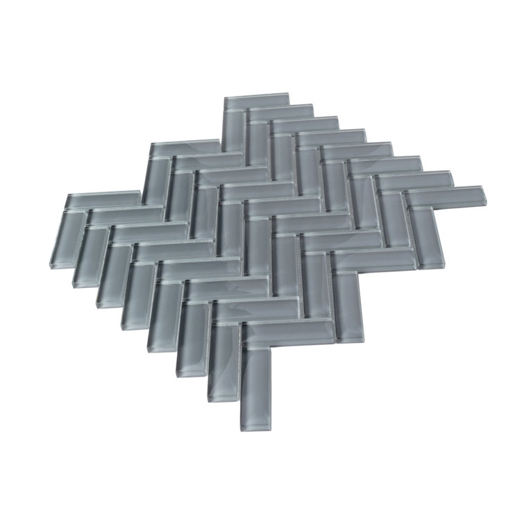 Dark Gray 11" x 12.6" Herringbone Polished Glass Mosaic Tile