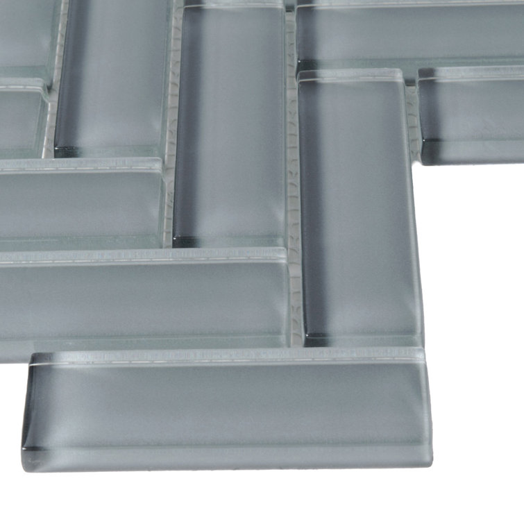 Dark Gray 11" x 12.6" Herringbone Polished Glass Mosaic Tile