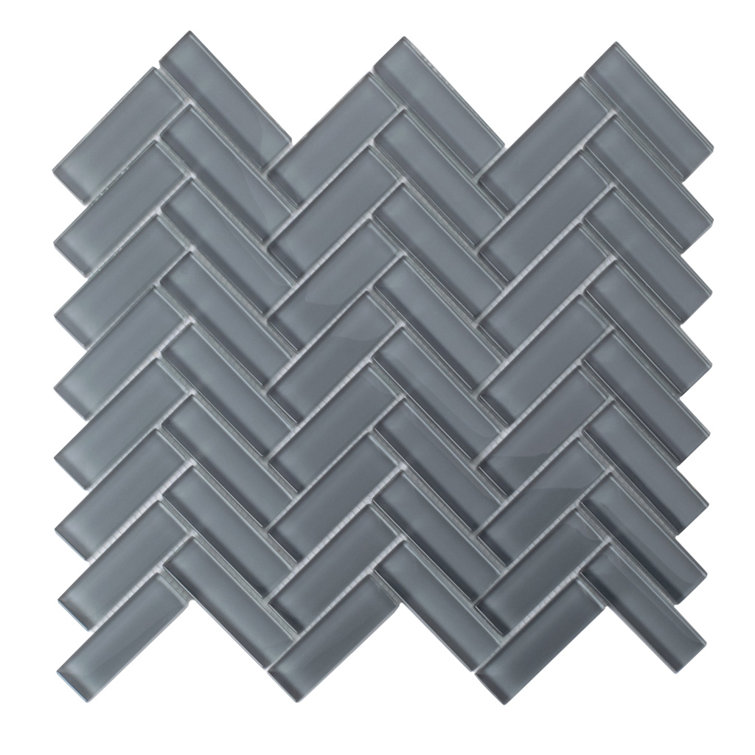 Dark Gray 11" x 12.6" Herringbone Polished Glass Mosaic Tile