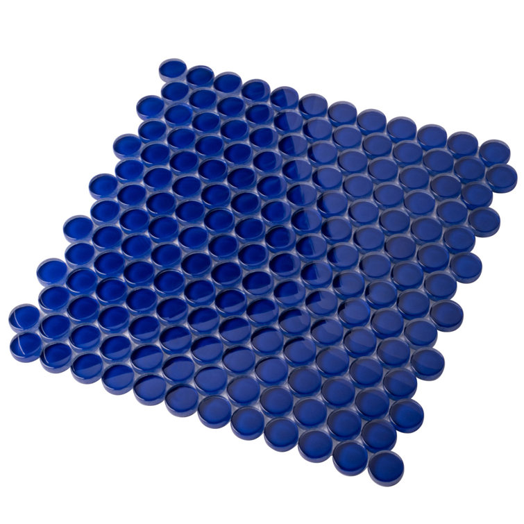 Cobalt Blue 12" x 12" Penny Round Glass Mosaic Tile