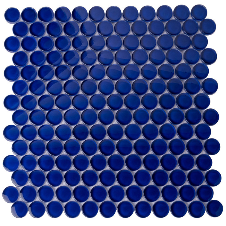 Cobalt Blue 12" x 12" Penny Round Glass Mosaic Tile