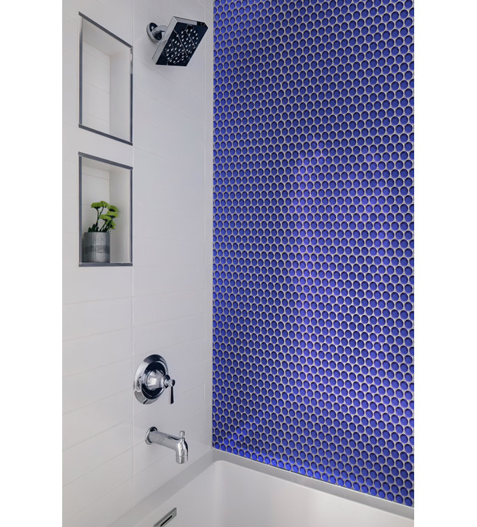 Cobalt Blue 12" x 12" Penny Round Glass Mosaic Tile