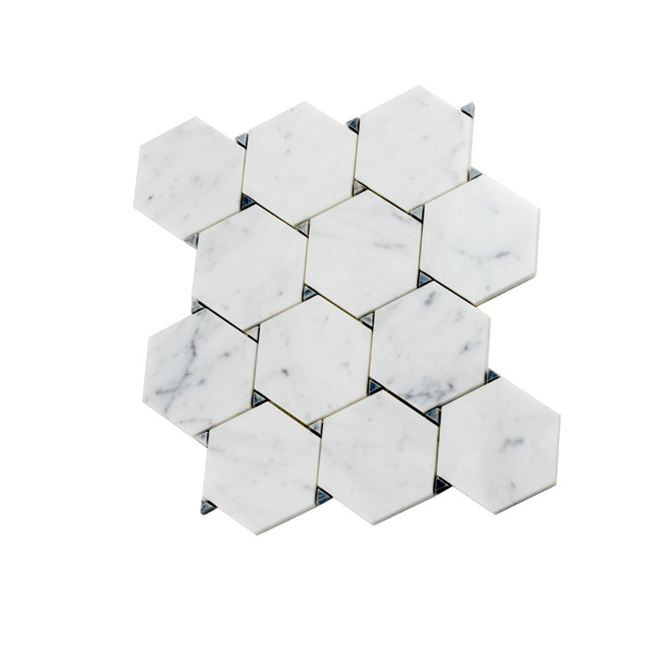 Athens White and Gray Polished Marble Hexagon Mosaic Tile