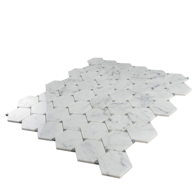 Athens White and Gray Polished Marble Hexagon Mosaic Tile