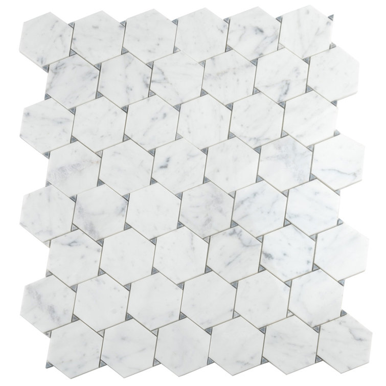 Athens White and Gray Polished Marble Hexagon Mosaic Tile