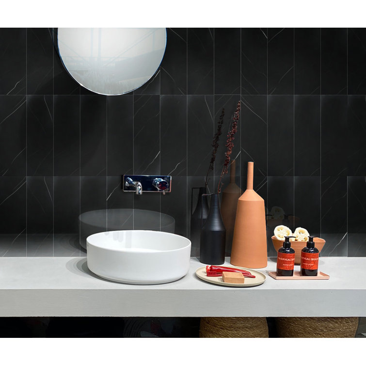 Grandis Black Polished Marble Subway Wall & Floor Tile