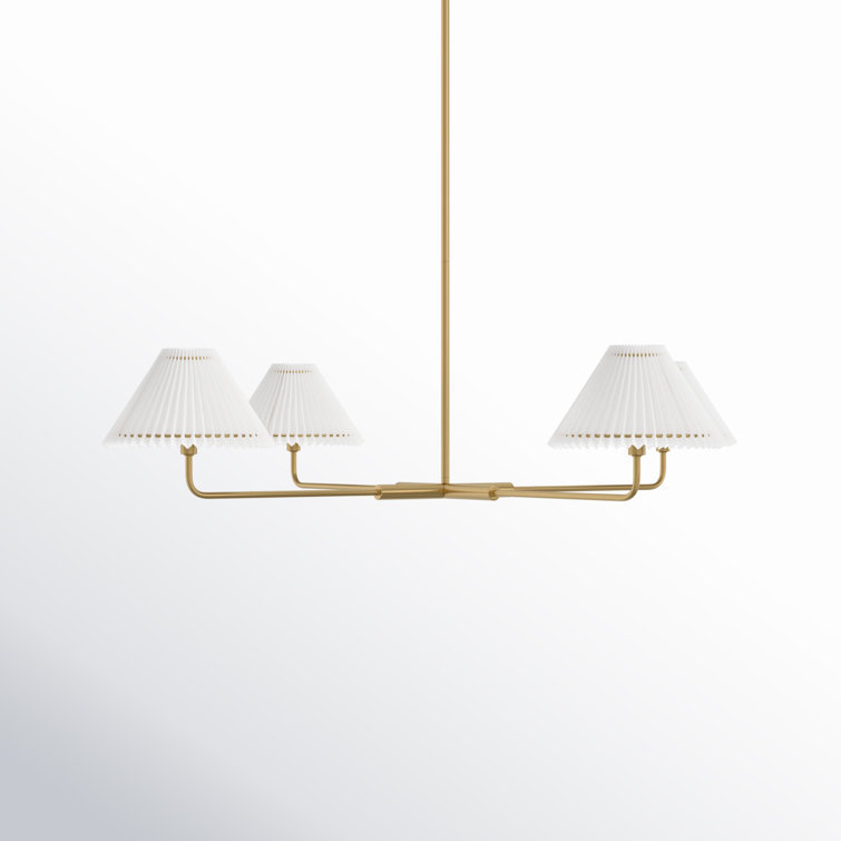 Natural Brass 4-Light Sputnik Chandelier with White Linen Shades