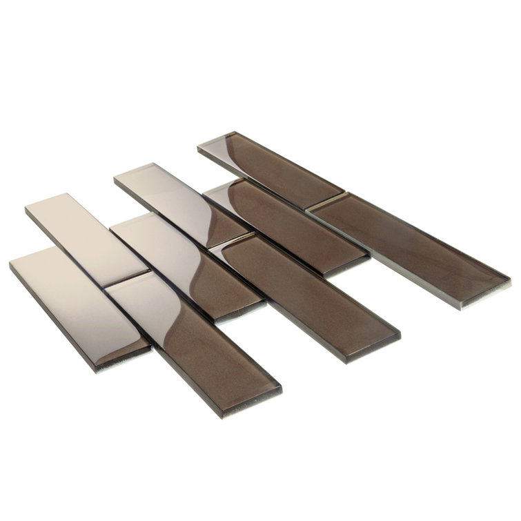 Dark Gray 2x8 Polished Glass Subway Mosaic Tile