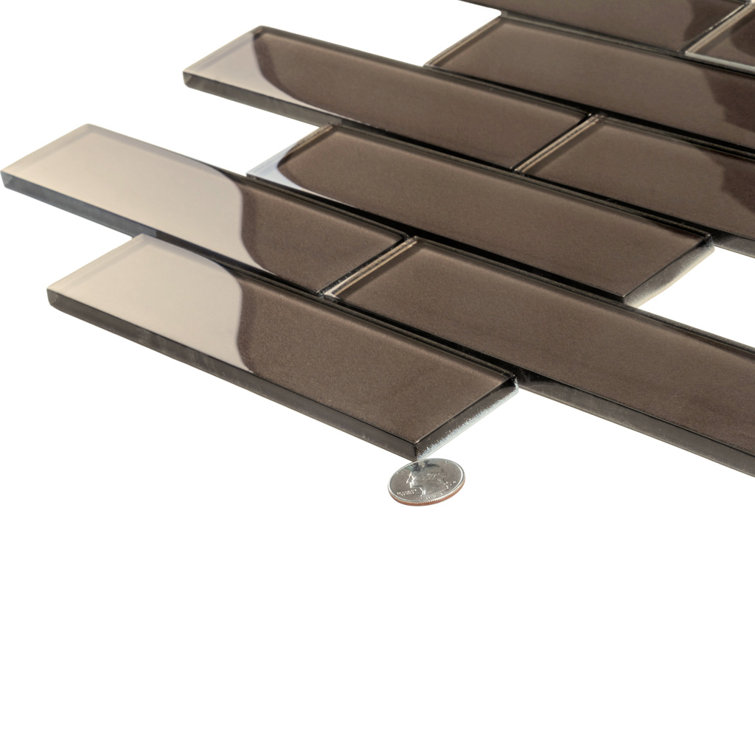 Dark Gray 2x8 Polished Glass Subway Mosaic Tile