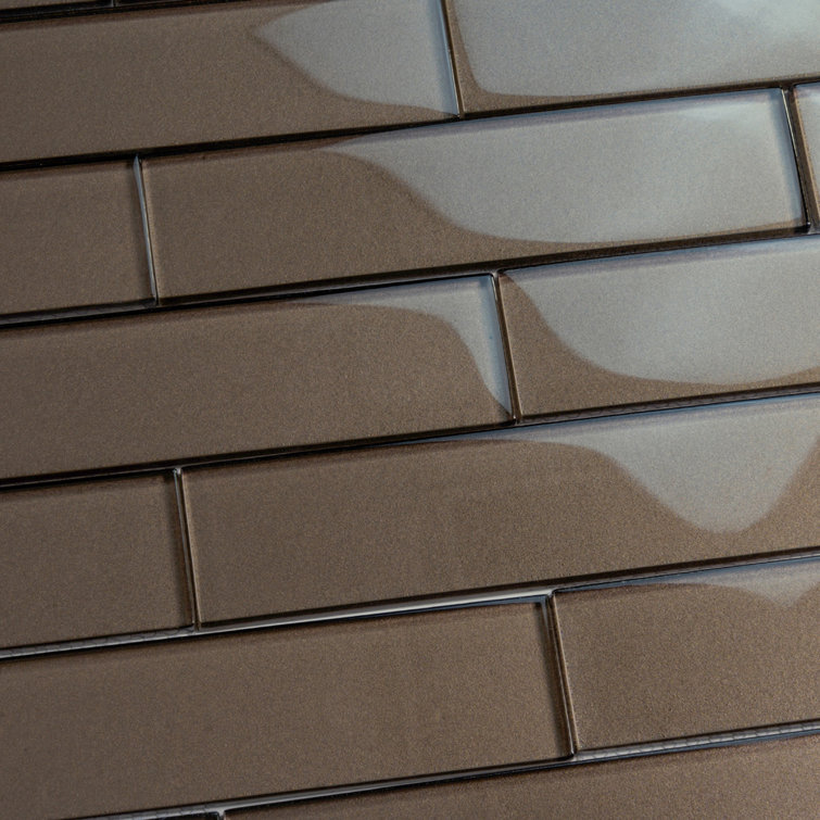 Dark Gray 2x8 Polished Glass Subway Mosaic Tile