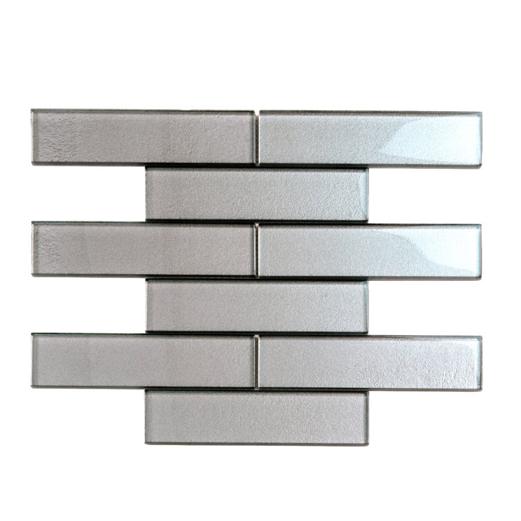 Pewter 2x8 Glass Subway Mosaic Tile for Kitchen and Bathroom
