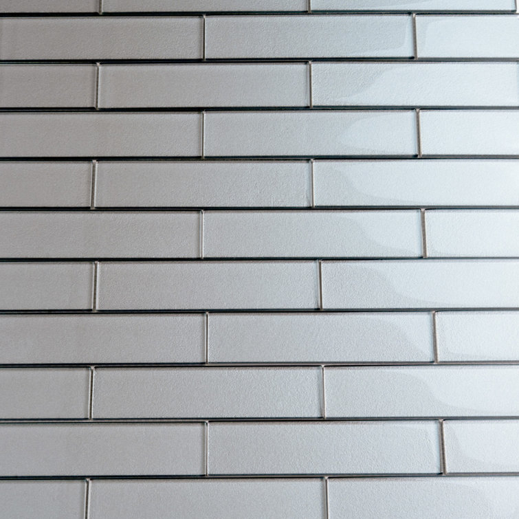 Pewter 2x8 Glass Subway Mosaic Tile for Kitchen and Bathroom