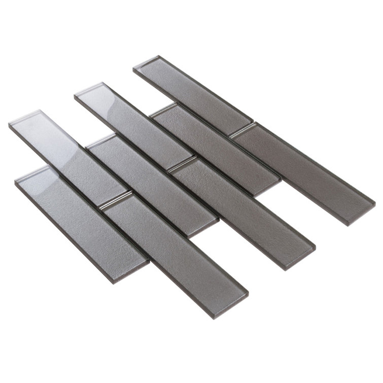 Pewter 2x8 Glass Subway Mosaic Tile for Kitchen and Bathroom