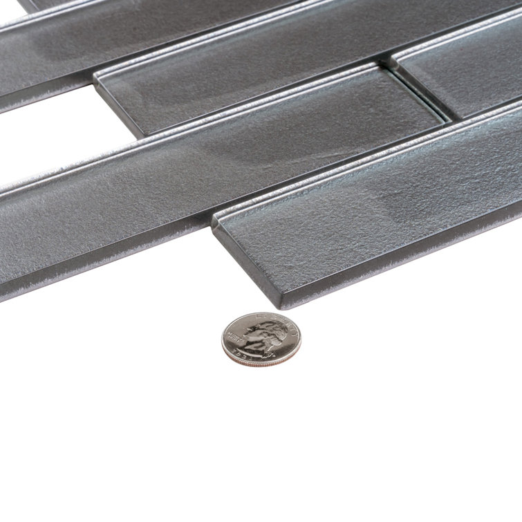 Pewter 2x8 Glass Subway Mosaic Tile for Kitchen and Bathroom