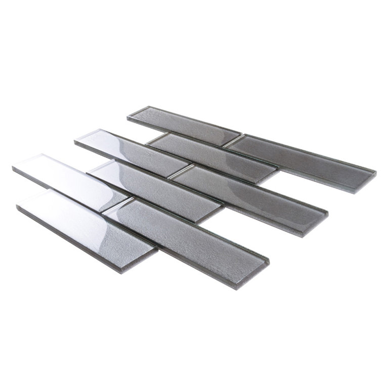 Pewter 2x8 Glass Subway Mosaic Tile for Kitchen and Bathroom