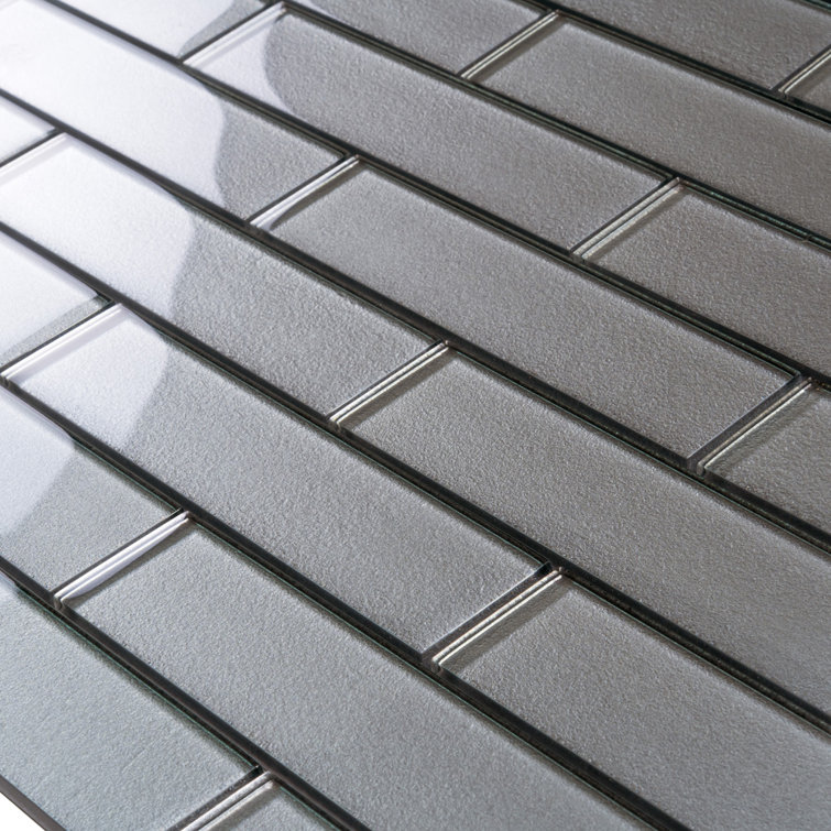 Pewter 2x8 Glass Subway Mosaic Tile for Kitchen and Bathroom
