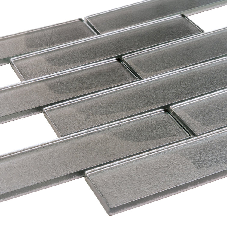Pewter 2x8 Glass Subway Mosaic Tile for Kitchen and Bathroom