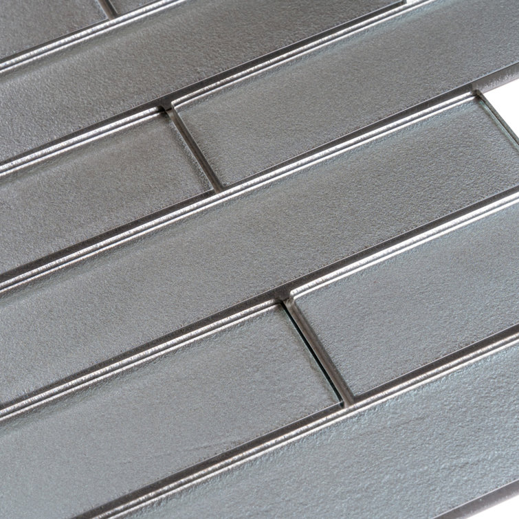 Pewter 2x8 Glass Subway Mosaic Tile for Kitchen and Bathroom