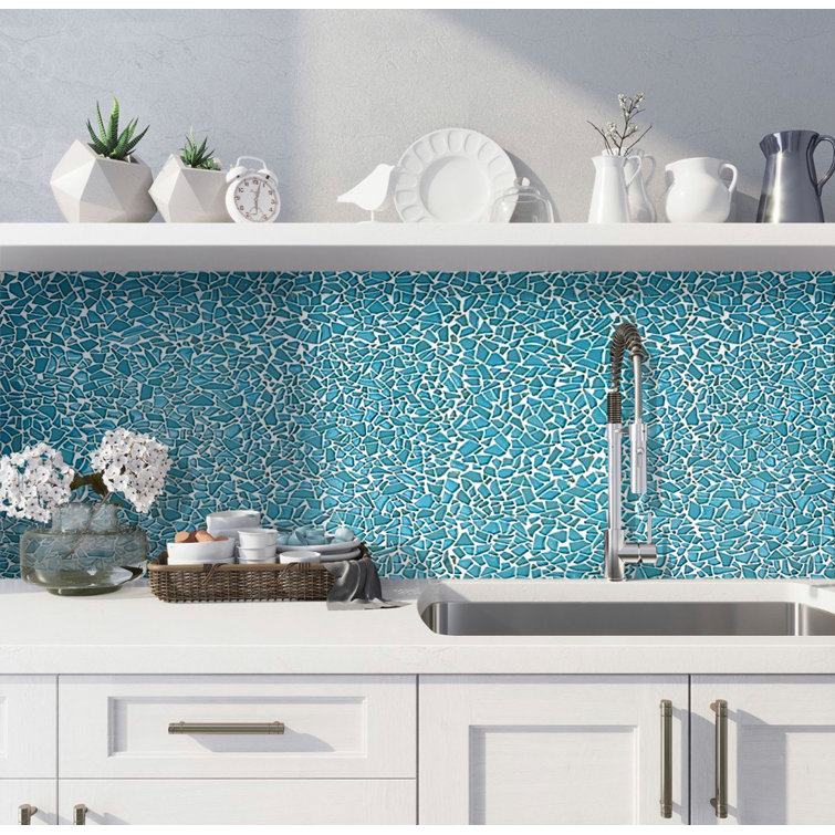 Blue Matte Glass Pebble Mosaic Tile for Bathroom and Kitchen