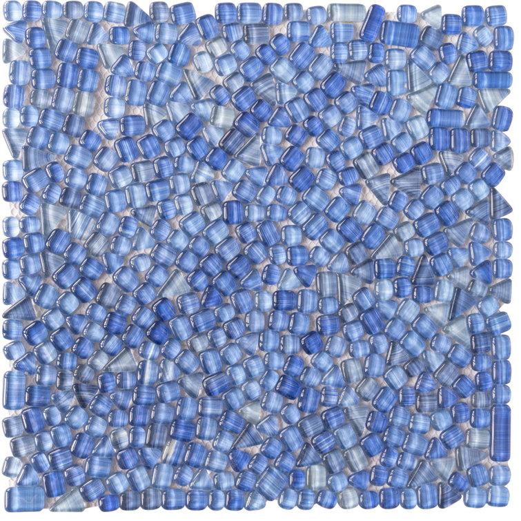 Sky Blue Polished Glass Pebble Mosaic Tile Sheet