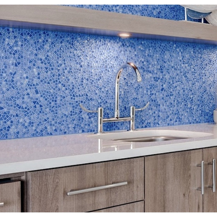 Sky Blue Polished Glass Pebble Mosaic Tile Sheet