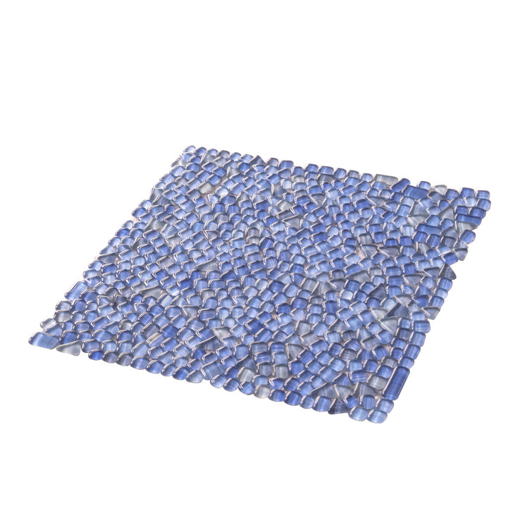 Sky Blue Polished Glass Pebble Mosaic Tile Sheet