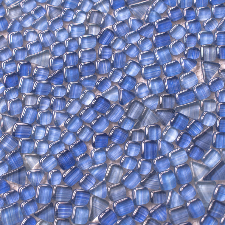 Sky Blue Polished Glass Pebble Mosaic Tile Sheet