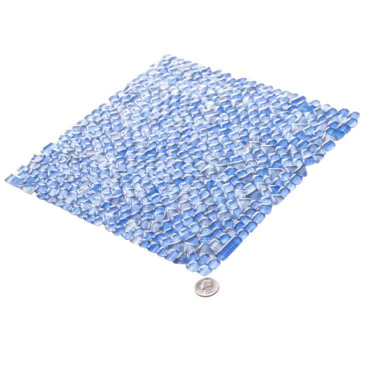 Sky Blue Polished Glass Pebble Mosaic Tile Sheet