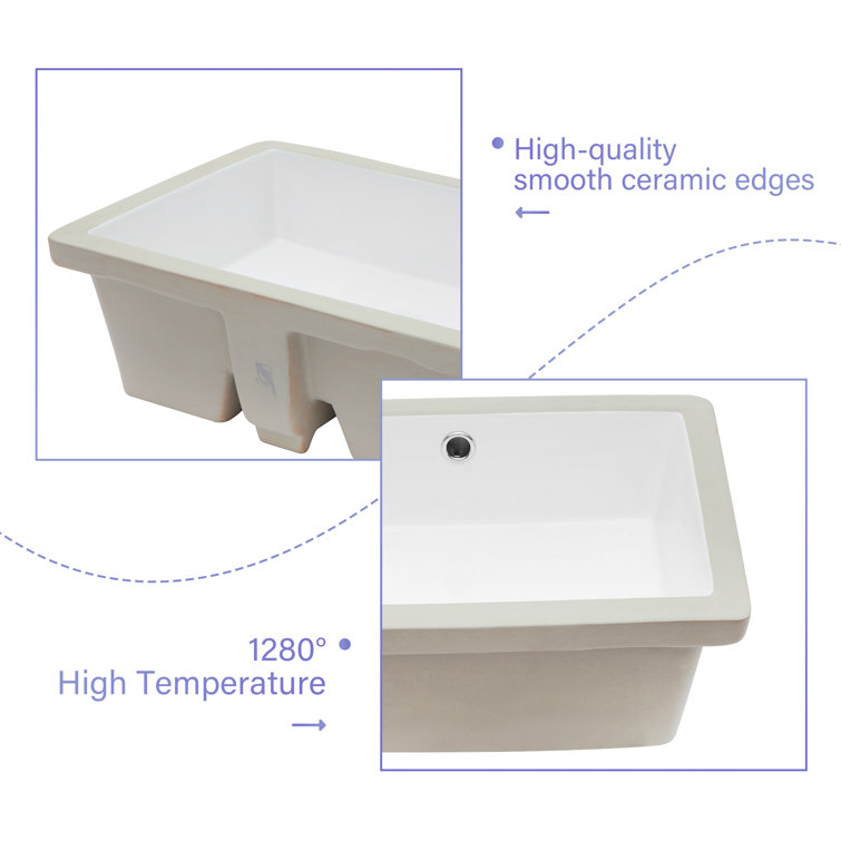 19.5 Inch White Ceramic Undermount Rectangular Bathroom Sink