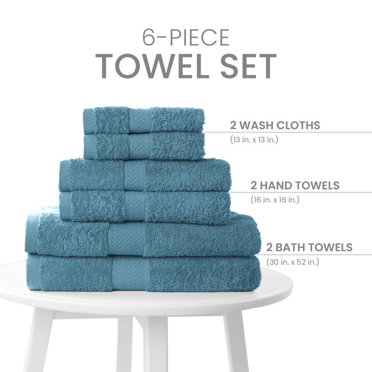 Island Blue Cotton 6-Piece Hand and Bath Towel Set