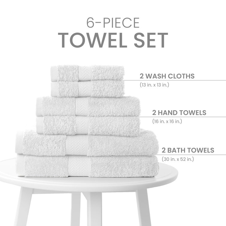 Oversized White Cotton Hand Towel Set of Six