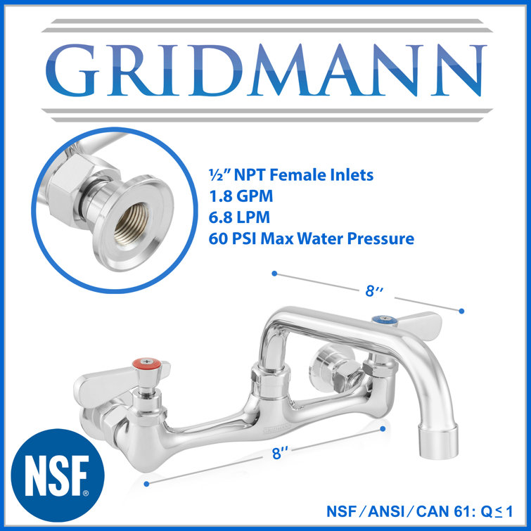 Chrome Wall Mounted Dual Lever Bathroom Faucet